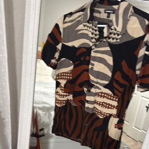 Express Animal Print Button-Up Shirt